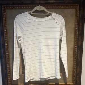 NWOT Ralph Lauren White Top w/ Silver Metallic Stripes & Silver Crested Buttons